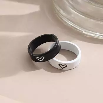 Модный черно-белый комплект женских колец с металлическим лаком, массивные ювелирные изделия, 2 шт./компл.