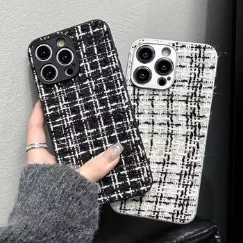 Модный черно-белый тканевый чехол для телефона с текстурой для iPhone 15 Pro Max 14 13 12 11 Pro Max X XR XS Max, защитный жесткий чехол для объектива For iPhone X