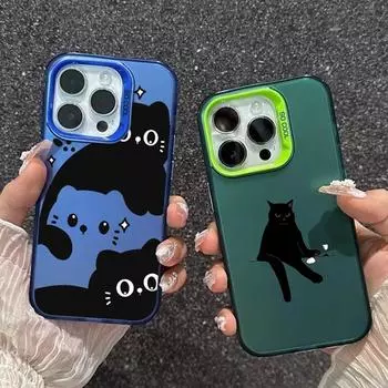 Модный черный чехол с изображением кота для iPhone 16 Samsung A55 M35 S24 FE Xiaomi Redmi Note 13 Pro 14C Huawei Honor 200, противоударный чехол-бампер для телефона с защитой от царапин Samsung A54 5G
