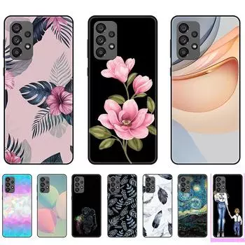 Модный черный мягкий чехол, совместимый с Samsung Galaxy A73, гибкий противоударный бампер из ТПУ с розовым цветком, черный чехол для Galaxy A73 белый