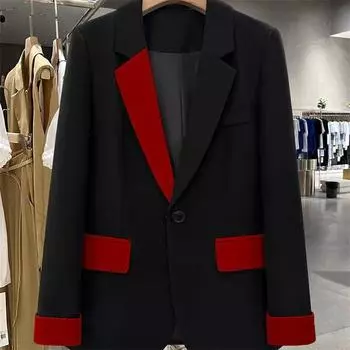 Модный черный пиджак с контрастными вставками, повседневный и модный на весну и осень, женский блейзер во французском стиле S белый