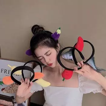 Модный чили для девочек плюшевый баклажан женский обруч для волос банан овощные повязки для волос корейская повязка на голову фиолетовый