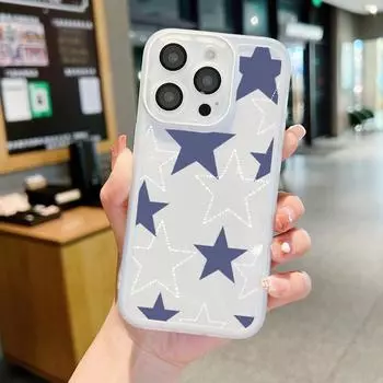Модный цветной чехол для телефона со звездами для iPhone 15 14 Plus 13 Pro Max 12 Pro 11, противоударная стеклянная пленка для линз, мягкий силиконовый прозрачный чехол iPhone 15 чёрный