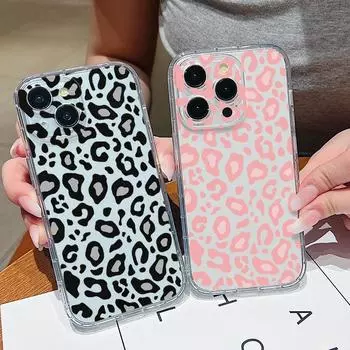 Модный цветной чехол с леопардовым принтом для iPhone 15 14 Pro Max 13 12 11 Pro XS 8 7, защита объектива, противоударный, тонкий, прозрачный, мягкий чехол из ТПУ для телефона iPhone 15 розовый