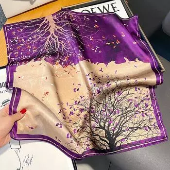 Модный цветочный пур 100% шелковый квадратный шарф женский шейный платок для волос повязка на голову бандана женский платок 53x53 см