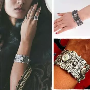 Модный Цыганский Браслет Хиппи Бохо Поп Античная Серебряная Монета Коренастый Племенной Браслет античный серебряного