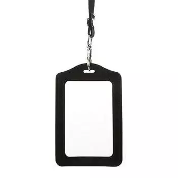 Модный держатель для бейджа из искусственной кожи в прозрачном чехле с ремешком чёрный