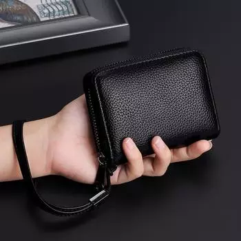 Модный держатель для удостоверений личности, кошелек для кредитных карт, сумка для мужчин и женщин, небольшая мелочь, монета, ключи, карты, сумка на молнии с ручным ремешком чёрный