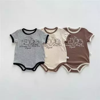 Модный детский комбинезон с героями мультфильмов, летнее милое боди с принтом кролика, одежда для маленьких мальчиков и девочек 66