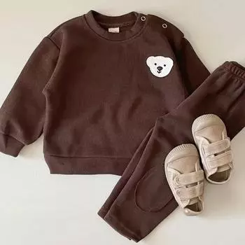 Модный детский костюм Детская одежда Костюм из двух частей (верх + брюки) 100 кофейный