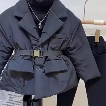 Модный детский костюм для мальчиков и девочек с хлопковой подкладкой, куртка с поясом, детская весенне-осенне-зимняя куртка, теплая верхняя одежда, детская одежда 90cm чёрный