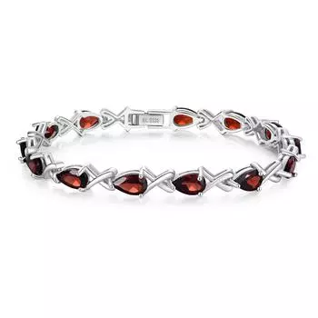 Модный дизайн. Браслет из натурального граната, камня января, стерлингового серебра 925 пробы. Роскошный женский подарок на годовщину и день рождения. 19cm красный