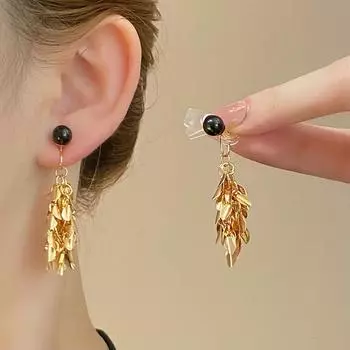 Модный дизайн, чувство пшеничного уха, длинная кисточка, темперамент, зажим для ушей Джокера, женские украшения