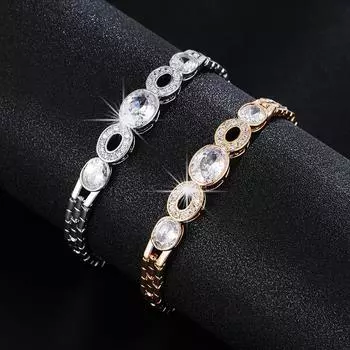 Модный дизайн, классический простой холодный стиль, инкрустированный цирконом, элегантный регулируемый браслет золотой