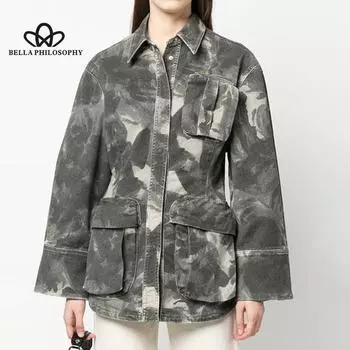 Модный дизайн, куртка, новый продукт, карман на молнии, украшение на пояс, камуфляжная рабочая куртка для женщин S разноцветный
