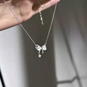 Модный дизайн, простой стиль, женское опаловое ожерелье с кисточками и бантом, модный дизайн серебряный