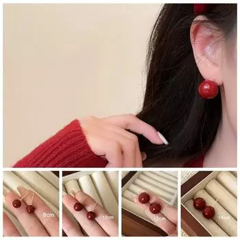 Модный дизайн, серьги-гвоздики в виде шапочки, капающие масляные круглые серьги с бусинами, вечерние серьги в стиле ретро с красными бусинами 10mm