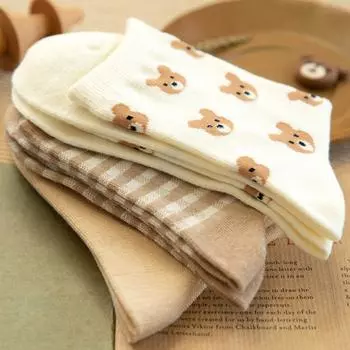 Модный дизайн Средняя трубка Медведь Принт Мультфильм Чулочно-носочные изделия Хлопковые носки Женские носки Корейский стиль A