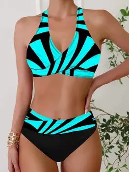 Модный дизайн, высококачественный купальник, летний женский пляжный отпуск, гладкий бикини, двухсекционный купальник S-5XL S