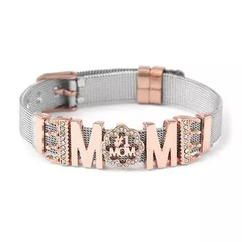 Модный дизайн, высококачественный сетчатый браслет из розового золота и нержавеющей стали, фирменный браслет с подвесками для женщин, подарок на День матери