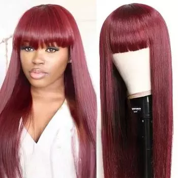 Модный длинный парик из прямых волос с челкой, винно-красный парик из синтетического волокна для женщин wig&cap чёрный