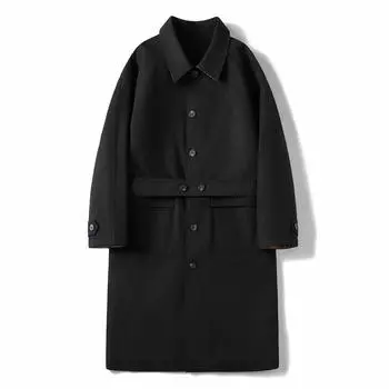 Модный длинный плащ для мужчин, верхняя одежда с поясом, осенние повседневные толстые куртки больших размеров S армия зеленый