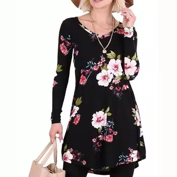 Модный длинный рукав О-образный вырез градиентный цвет цветочный принт женский пуловер футболка блузка топ S