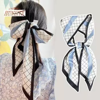 Модный длинный шарф из искусственного шелка с принтом, женский многофункциональный шарф с лентой для волос, пояс, сумка, аксессуары для волос A