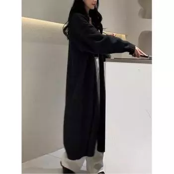 Модный длинный вязаный кардиган длиной до колена для женщин 2024 года, новое верхнее пальто, свободный свитер, куртка для ленивого ветра one size fits all чёрный
