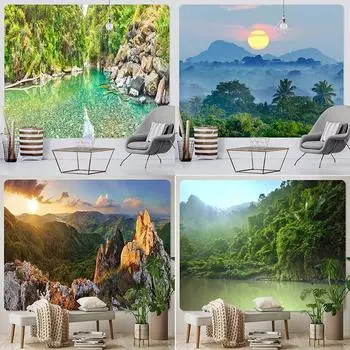 Модный домашний гобелен для украшения гостиной, спальни, гобелен, примитивный лесной речной узор 100x75cm