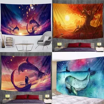 Модный домашний гобелен для украшения гостиной, спальни, гобелен с изображением морской лодки и дельфина 100x75cm