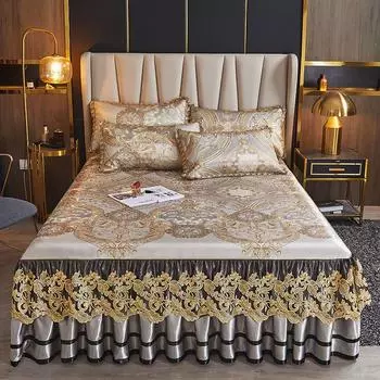 Модный домашний текстиль простыня на резинке летняя юбка для кровати цельное кружевное покрывало в стиле принцессы из ледяного шелка (комплект из трех частей) покрывало для кровати, пригодное для машинной стирки 120x200cm