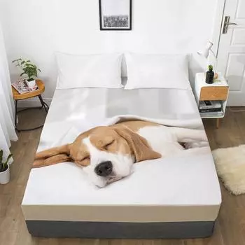 Модный домашний текстиль, простыня с рисунком щенка и котенка, 3D печать, наматрасник, простыня на резинке, постельное белье 120x200