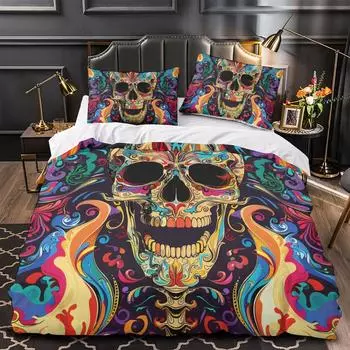 Модный домашний текстиль с 3D принтом в стиле фэнтези с рисунком черепа, комплект постельного белья, одноместное двойное пододеяльник с изображением королевы, наволочка для дома DE 135x200cm