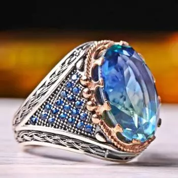 Модный двухцветный дизайн, великолепные женские кольца для вечеринки, овальный цирконий, изящный подарок на годовщину свадьбы, женские кольца 6&Two Tone небесно-голубой