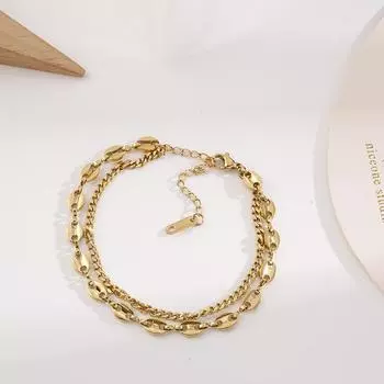 Модный двухслойный элегантный браслет из нержавеющей стали золотого цвета для женщин, женская ручная цепочка в стиле ретро в стиле панк, ювелирные изделия