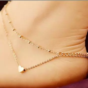 Модный двухслойный пляжный браслет Love, европейский титановый стальной браслет в форме персикового сердца, подарок, украшение для ног