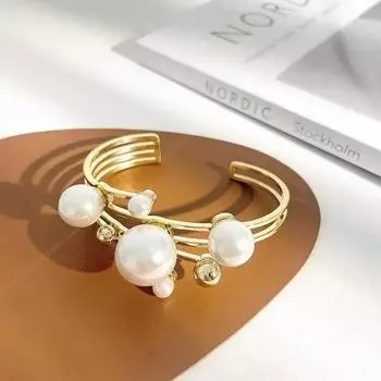 Модный двухслойный полый браслет с жемчугом для женщин и девочек, геометрическая нерегулярная имитация, популярная вечеринка, праздничный подарок 1