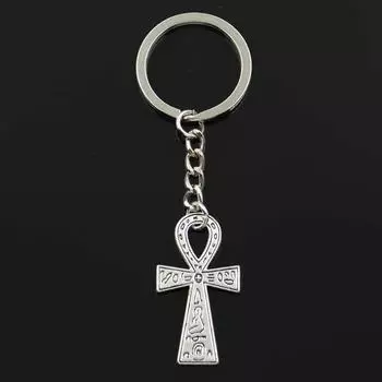 Модный египетский анк, символ жизни, крест 39x21 мм, кулон 30 мм, брелок для ключей, мужской автомобильный подарочный брелок серебряный