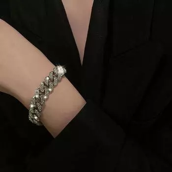 Модный европейский и американский стиль, толстая цепочка, металлический циркониевый браслет для женщин, модный хип-хоп, двухрядная кубинская цепочка, подарок на вечеринку золотой