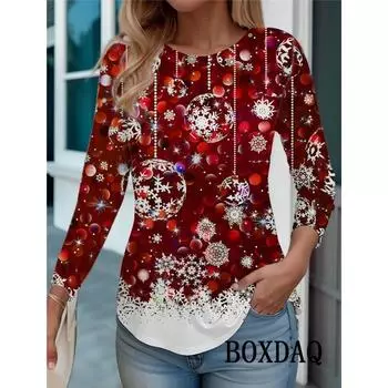Модный фестивальный наряд, женские футболки, осень-зима, длинный рукав, рождественский стиль, 3D-принт, уличный хип-хоп, женская футболка, большой размер 6XL S