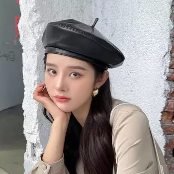 Модный фетровый берет из 100% высокого качества из натуральной кожи, женская кепка, женский берет для девочек на весну и осень, шляпа с тыквой L чёрный