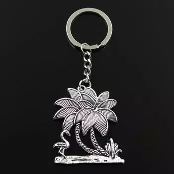 Модный Фламинго Журавль Окосовое Дерево 51x42 мм Подвеска 30 мм Брелок Для Мужчин Автомобиль Подарок Сувениры Брелок серебряный