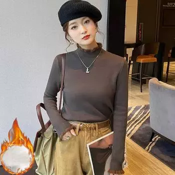 модный флисовый свитер женский осень зима пуловер утолщенный флисовый водолазка нижняя рубашка с теплым вязаным верхом свитера One Size белый