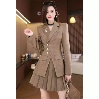 Модный французский иностранный образ тонкий блейзер плиссированная юбка комплект из двух частей новый осенний толстый MM мясной чехол костюм M recommends 85-50kg