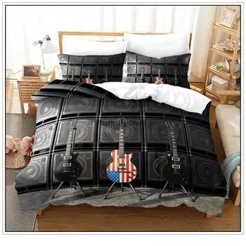 Модный гитарный 3D-принт музыкальный комплект постельного белья пододеяльник комплект пододеяльник с наволочкой комплект постельного белья для домашнего декора спальни Eu Single 135x200