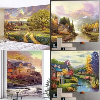 Модный гобелен для украшения дома, гостиная, спальня, гобелен, лес, сказка, коттедж, украшение для дома, гобелен 100x75cm