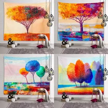 Модный гобелен серии «дерево в стиле граффити» с принтом, украшение для дома, настенная ткань, праздничная мебель, пляжное полотенце 100x75cm