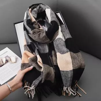 Модный гофрированный клетчатый кашемировый термошарф в тон, женский британский стиль, шаль с бахромой, High Sense 70*180 красный черный
