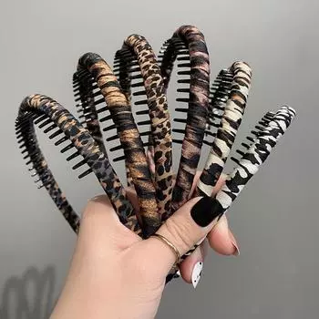 Модный головной убор, однотонная леопардовая повязка на голову, ободок с зубами, обруч для волос, повязка на голову для женщин, противоскользящие аксессуары для волос темные хаки